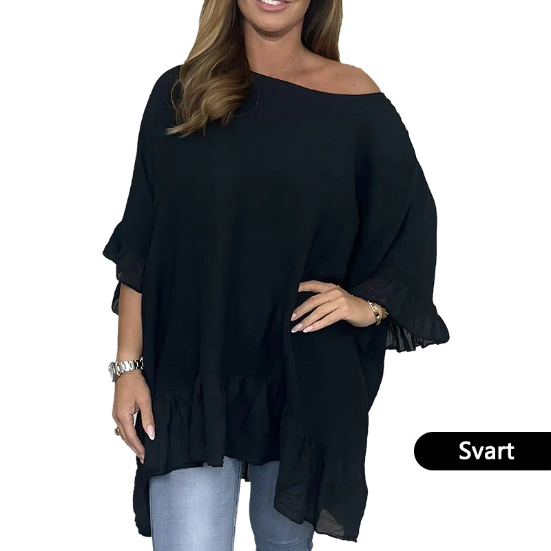 Löst plisserade off shoulder-blusar för kvinnor
