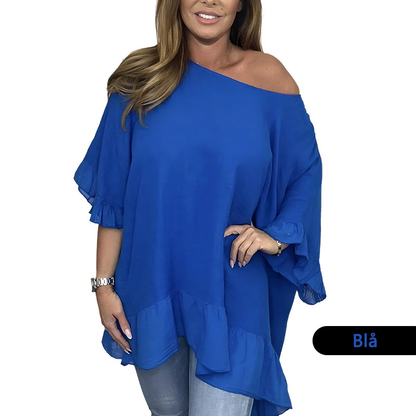 Löst plisserade off shoulder-blusar för kvinnor