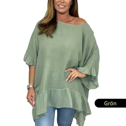 Löst plisserade off shoulder-blusar för kvinnor
