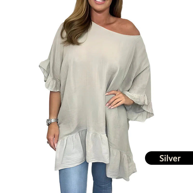 Löst plisserade off shoulder-blusar för kvinnor