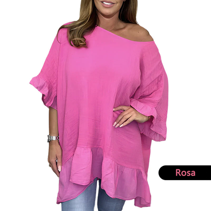 Löst plisserade off shoulder-blusar för kvinnor