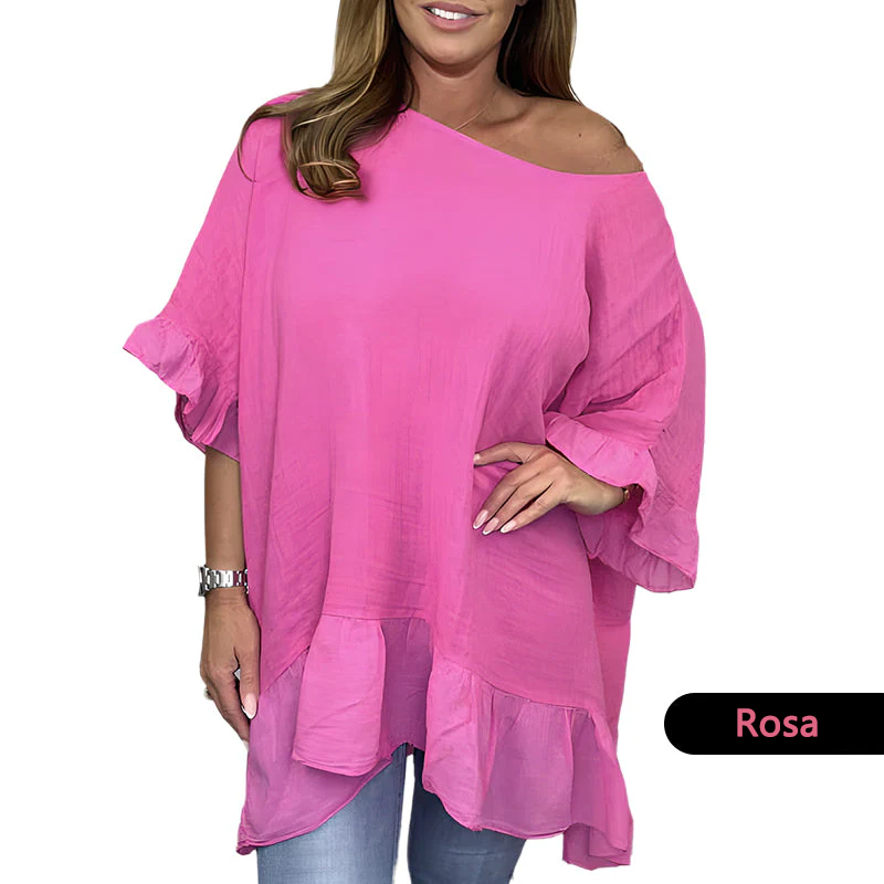 Löst plisserade off shoulder-blusar för kvinnor