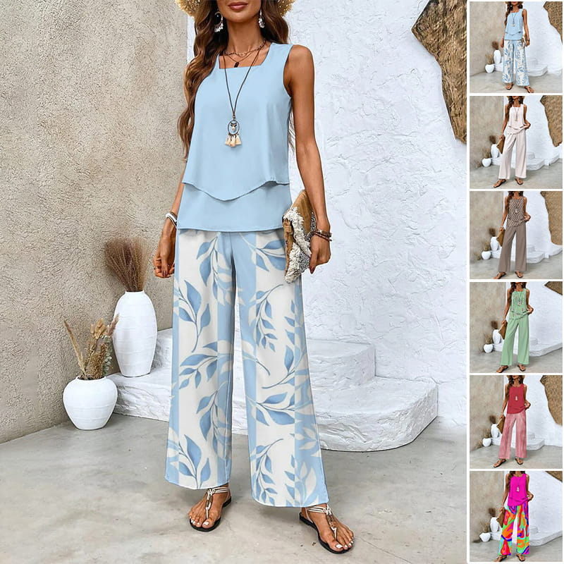 Dames Trendy Print 2-delige Outfits Mouwloze Topp & Broek