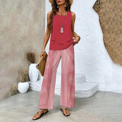 Dames Trendy Print 2-delige Outfits Mouwloze Topp & Broek