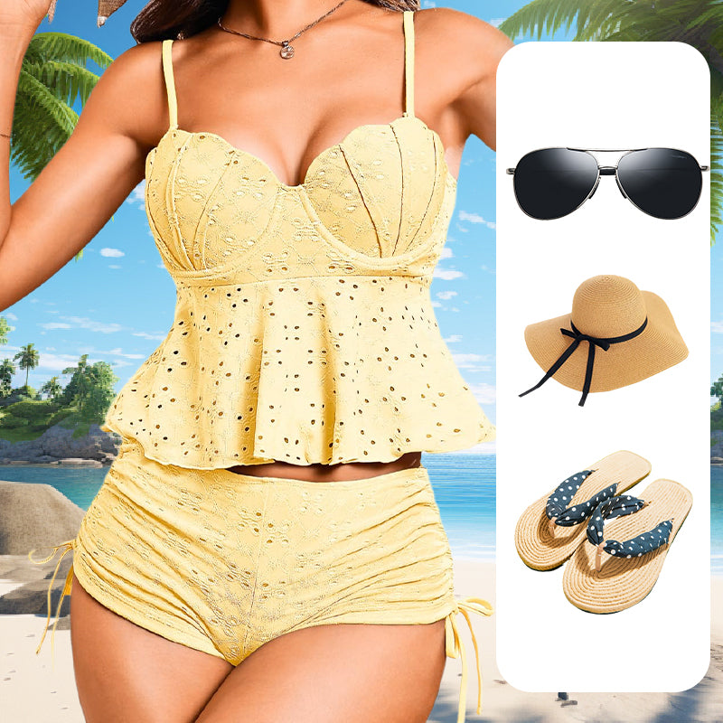 💕🌊Women's Steel Brace Solid Color Halter Split Bikini