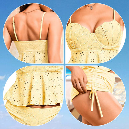 💕🌊Women's Steel Brace Solid Color Halter Split Bikini