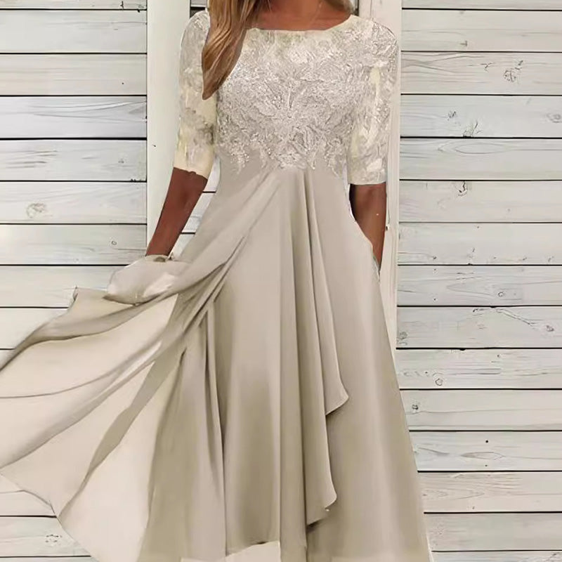 Elegant Embroidery Cocktail Flowy Dress