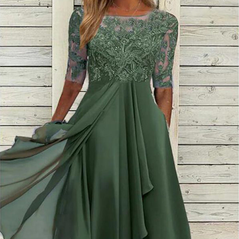 Elegant Embroidery Cocktail Flowy Dress