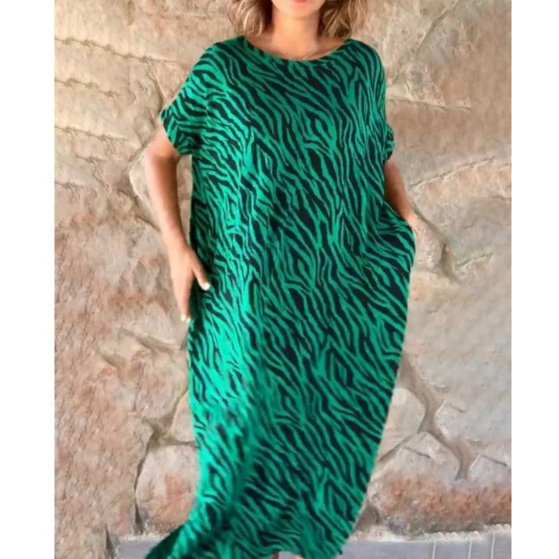 Oversized T-Shirt Midi Dress with Animal Print