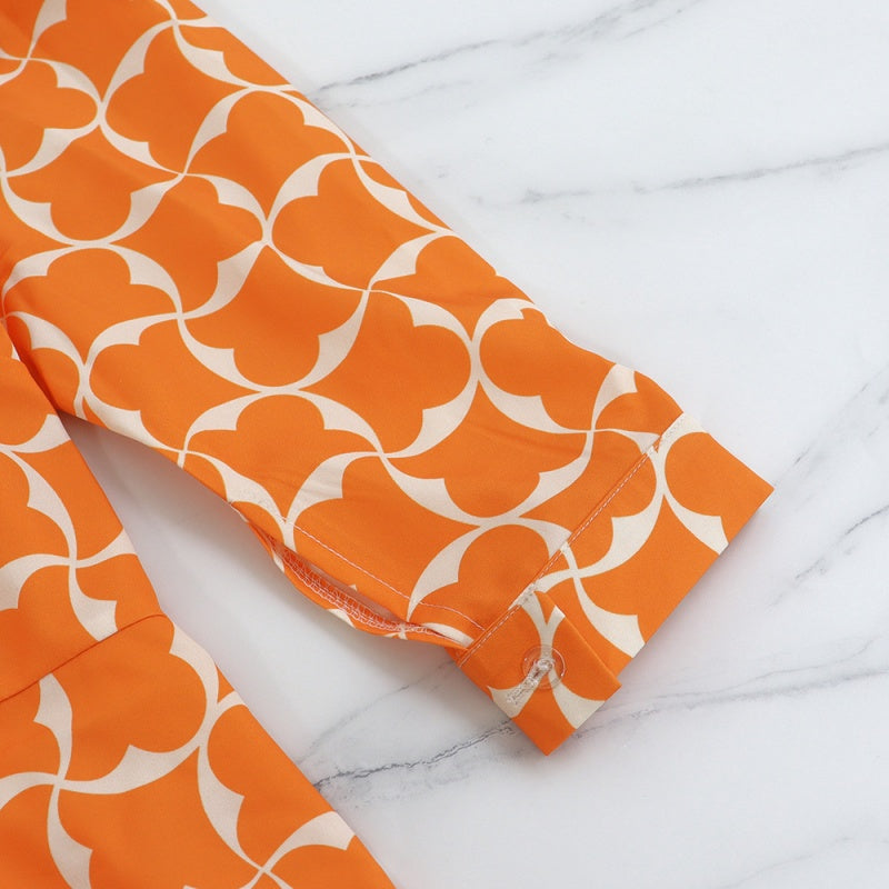 💕Limited Time 50% Off💕Women's Trendy Orange Printed Dress with 3/4 Sleeves