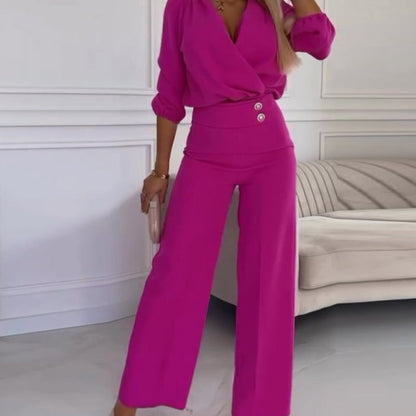 Women's V-Neck Solid Color Casual Commuting Set