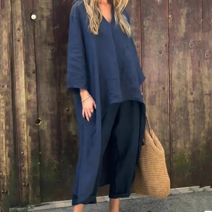 🌞👚Women's Summer Loose Pocket V-Neck 2-Piece Set🌸 Light and Comfortable. Stylish and Casual. A Summer Must-Have!