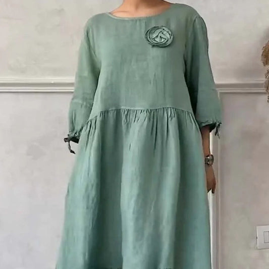 Women's Elegant Round Neck Pleated Long Dress