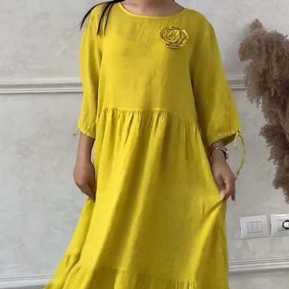 Women's Elegant Round Neck Pleated Long Dress