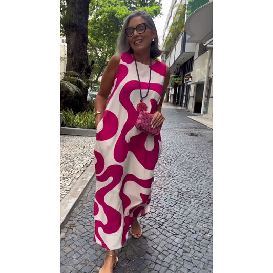 🔥Round Neck Printed Sleeveless Casual Fashion Dresses