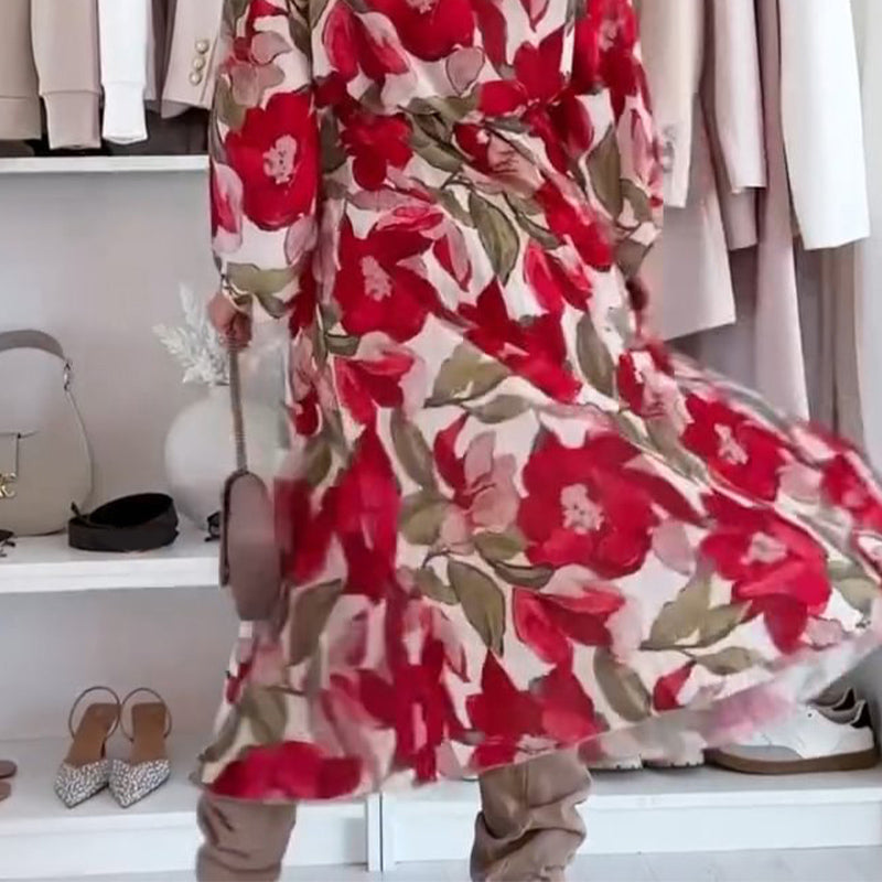 Women's Floral Print Pleated Dress with Slit