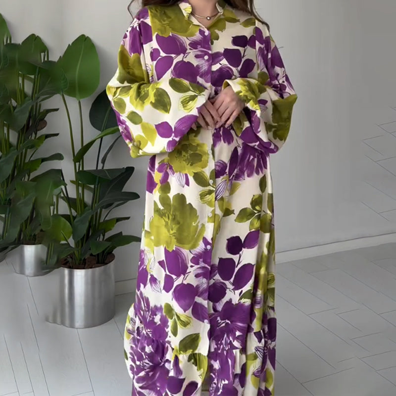 Women's Printed Button Dress with Belt