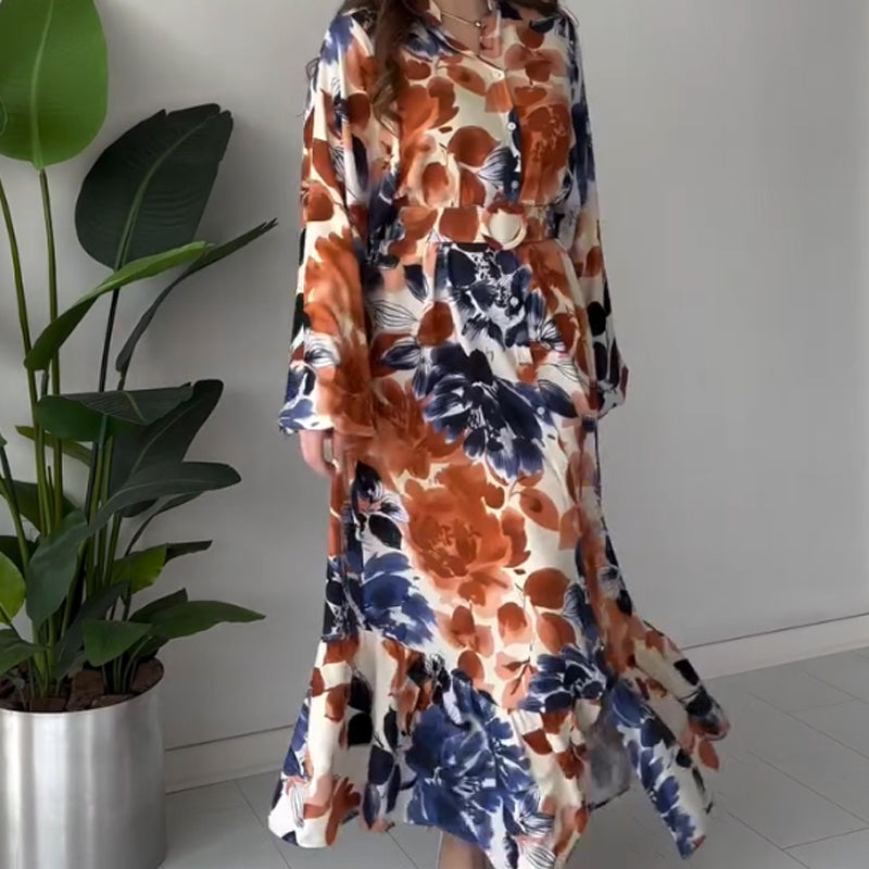 Women's Printed Button Dress with Belt