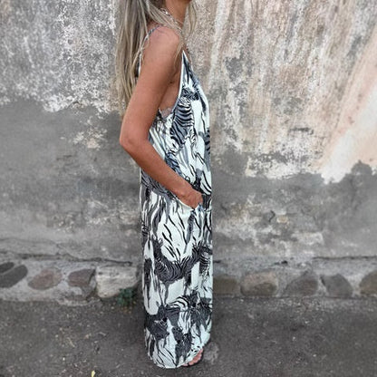 💙LAST DAY SALE 50% OFF💙Women's Printed Spaghetti Strap Backless Dress