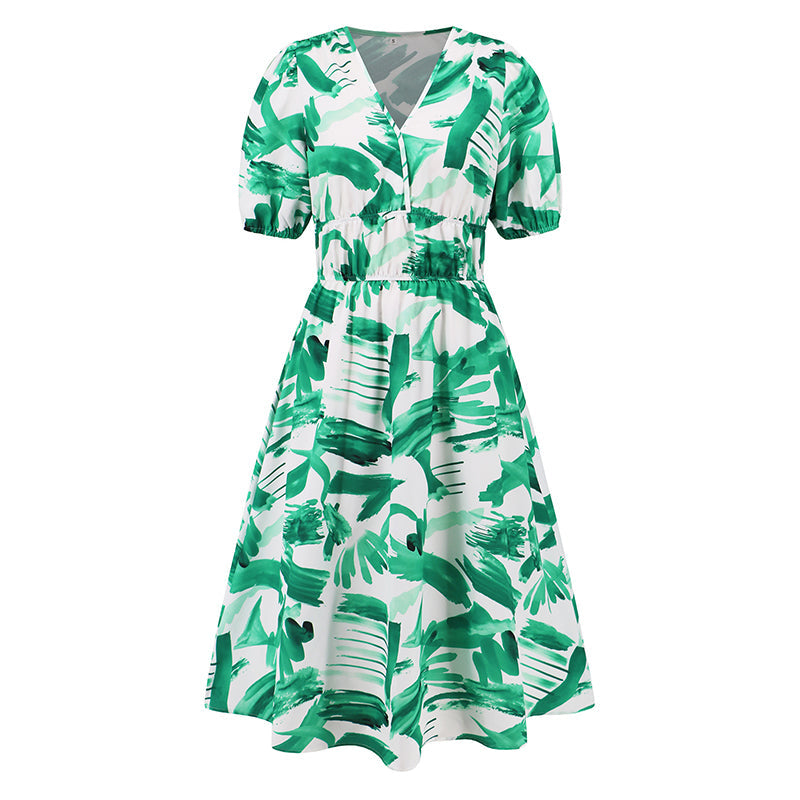Women's V-neck Printed Casual Dress
