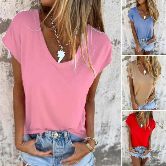 🌿Summer Specials🌿Simple Solid Color V-Neck Cap Sleeve Top