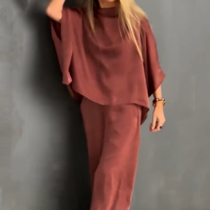 🌸Spring Specials🌸Women's Loose Solid Color Bat-Sleeved 2-Piece Set