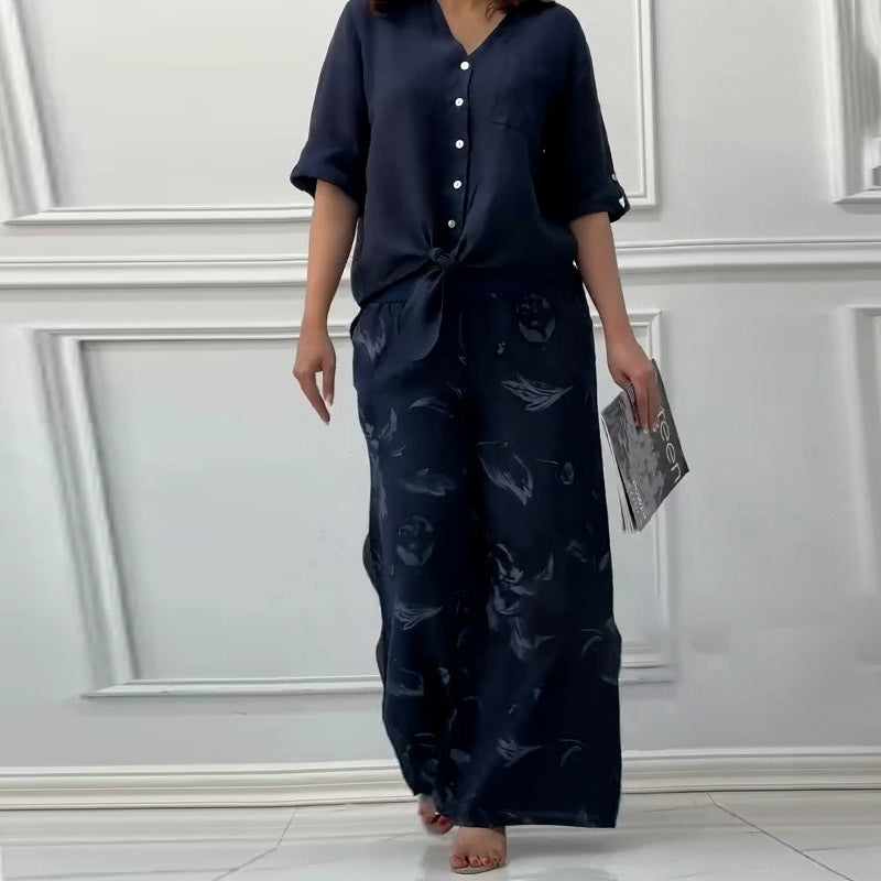 Women's Fashion Loose Cardigan Shirt & High Waist Pants Two Piece Set