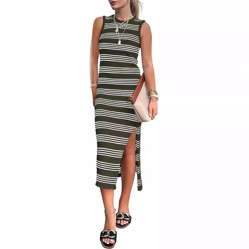 Striped Knit Midi Tank Dress