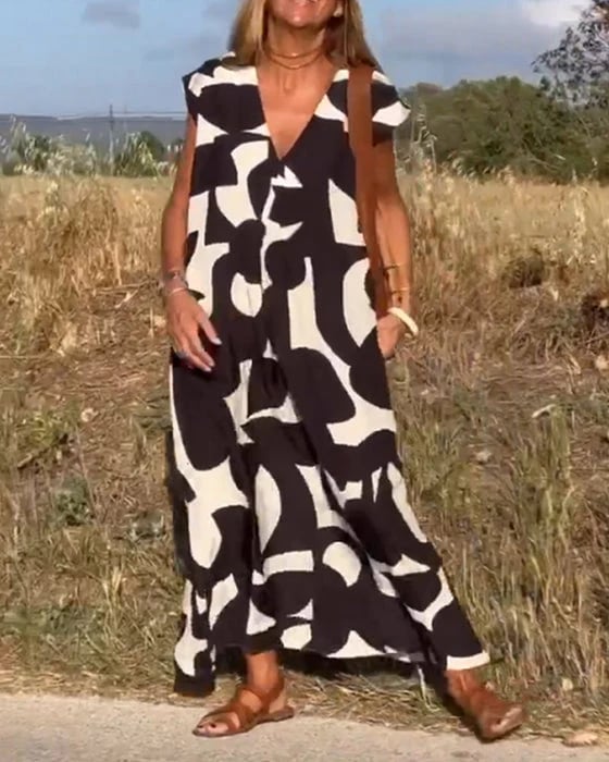 🎁Mother's Day Hot Sale 63%🔥V-Neck Print Dress