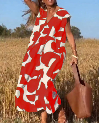 🎁Mother's Day Hot Sale 63%🔥V-Neck Print Dress