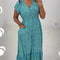 Women's Blue Leopard Print Short Sleeve V-Neck Dress