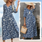 Women's Elegant Floral Print V-Neck Long Dress