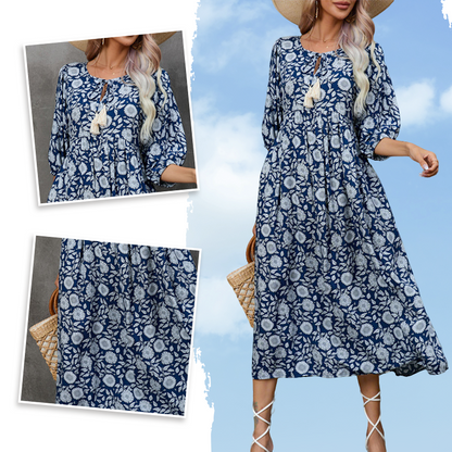 Women's Elegant Floral Print V-Neck Long Dress