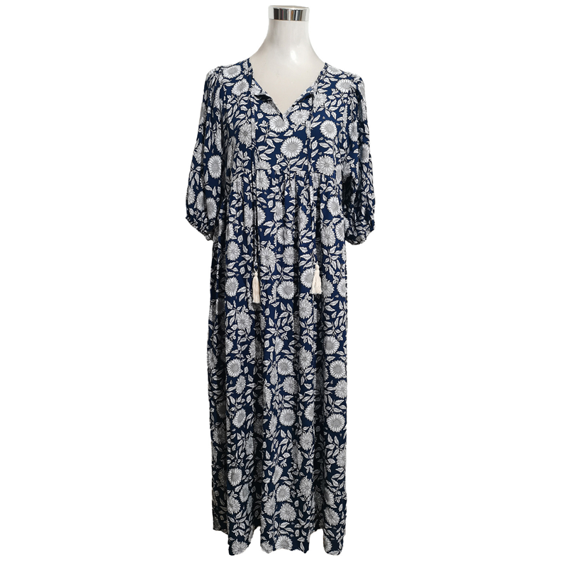 Women's Elegant Floral Print V-Neck Long Dress