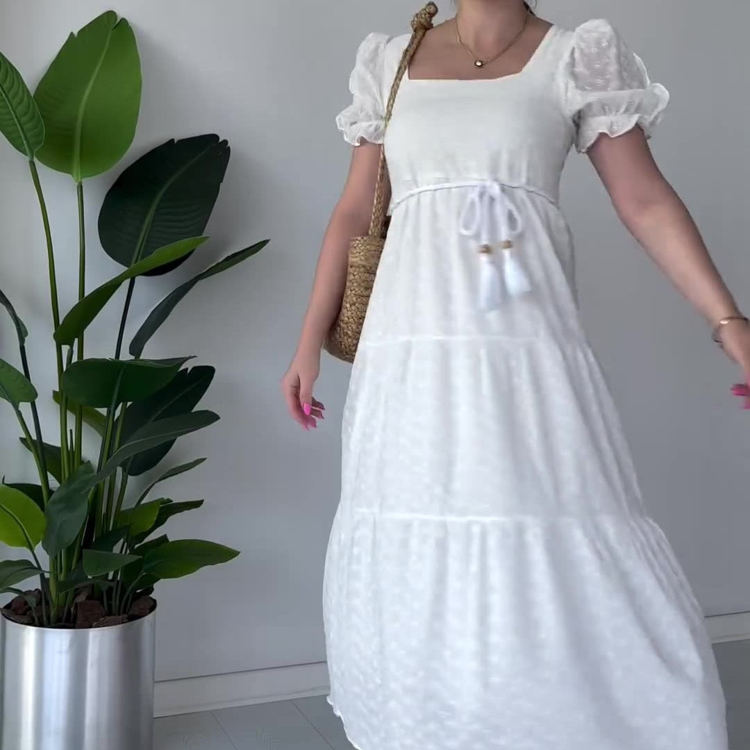 Women's Flowy Jacquard Square Neck Dress