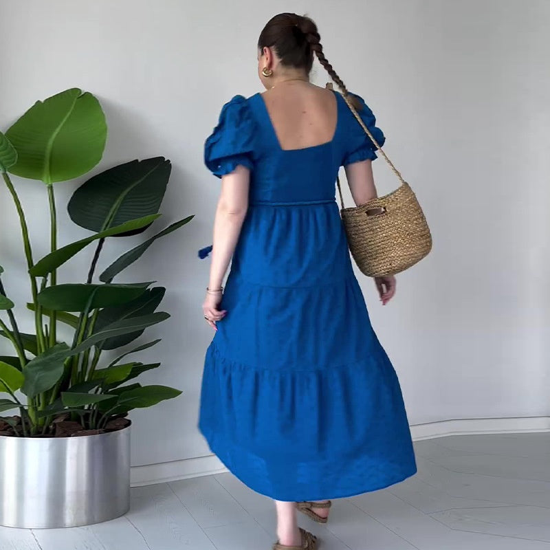 Women's Flowy Jacquard Square Neck Dress