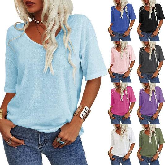 ⏳Time-Limited Special⏰Women's Solid Color V-Neck T-shirt