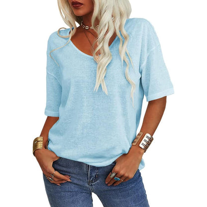 ⏳Time-Limited Special⏰Women's Solid Color V-Neck T-shirt