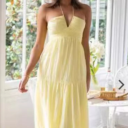 Women's Elegant Spaghetti Strap Sexy Deep V -Neck Dress