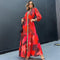 Vibrant Print Leopard Trim Long Sleeve Maxi Dress