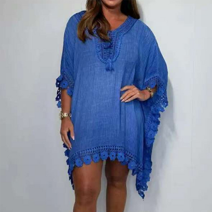 Women's V-Neck Solid Color Mini Dress
