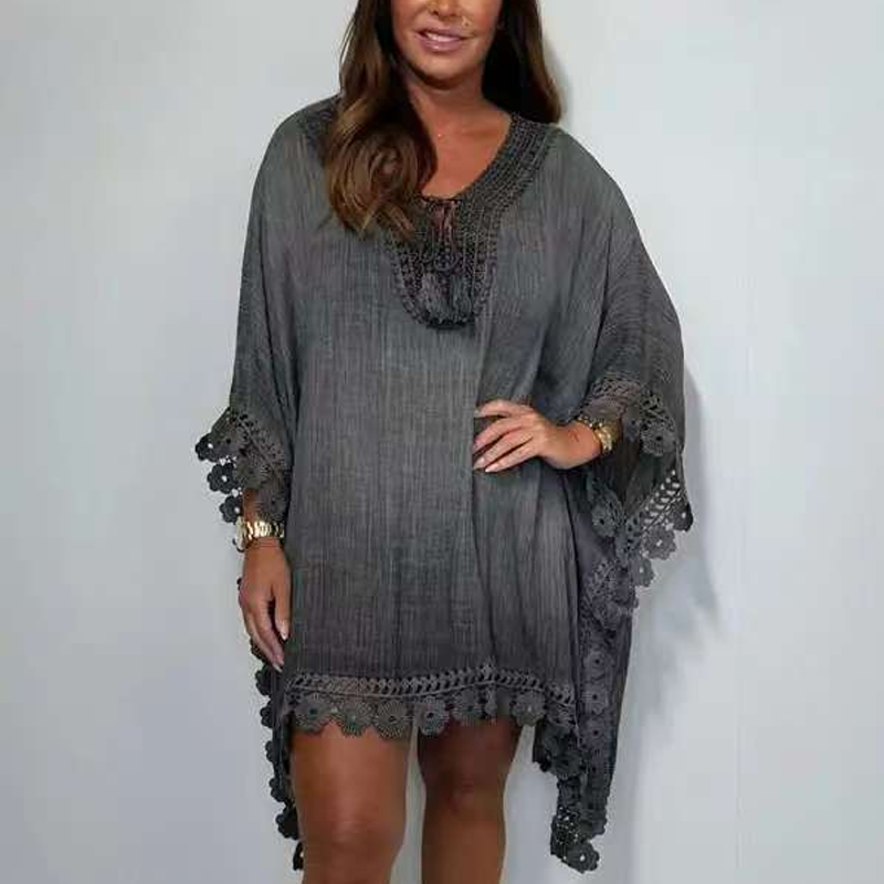 Women's V-Neck Solid Color Mini Dress