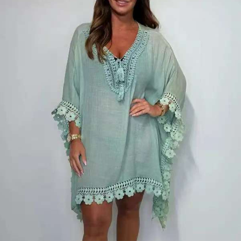 Women's V-Neck Solid Color Mini Dress