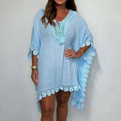 Women's V-Neck Solid Color Mini Dress
