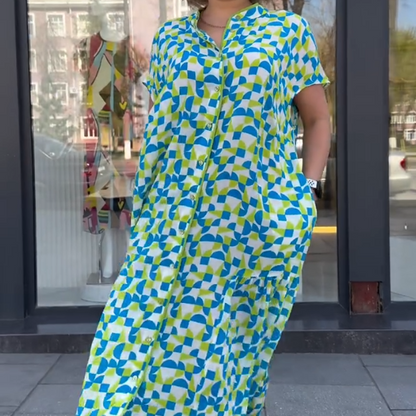 Women's Loose Fit Geo Print Shirt Dress