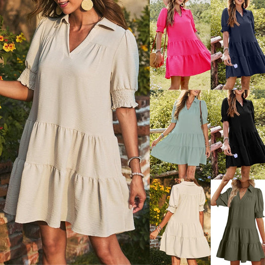 Women's V-Neck Ruffle Mini Dress