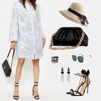 Woman's Comfortable Embroidered Shirt Dress