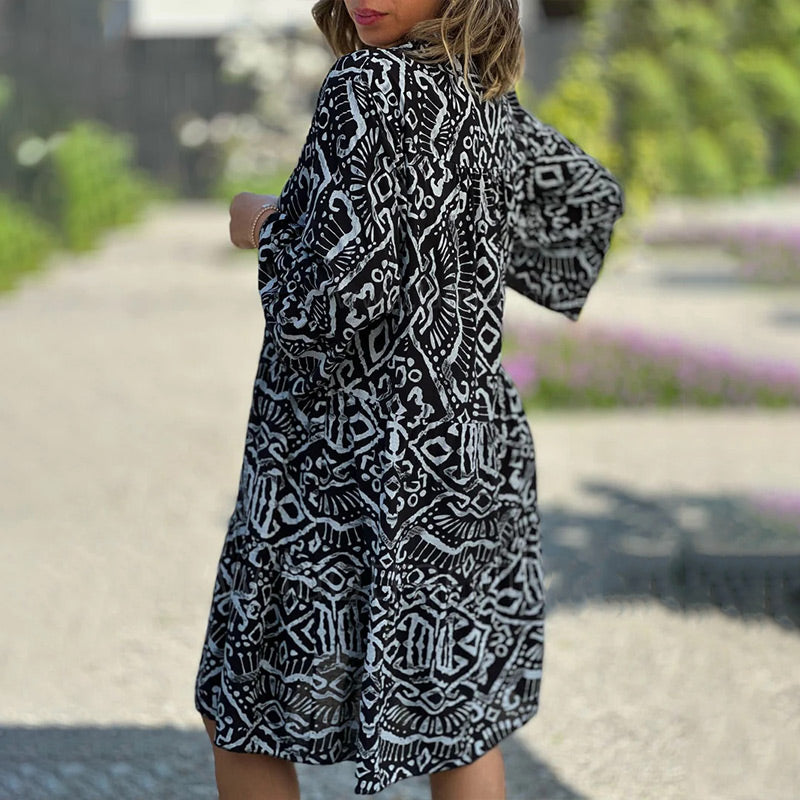 🌺Hot Sale 50% OFF⏳💐 Casual Loose Printed V-Neck Flowy Dress