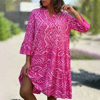 🌺Hot Sale 50% OFF⏳💐 Casual Loose Printed V-Neck Flowy Dress