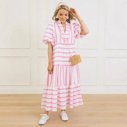 🌸Summer Sale - 50%OFF🌸Women's Summer Striped Loose Casual Elegant Comfortable Short Sleeve Dresses